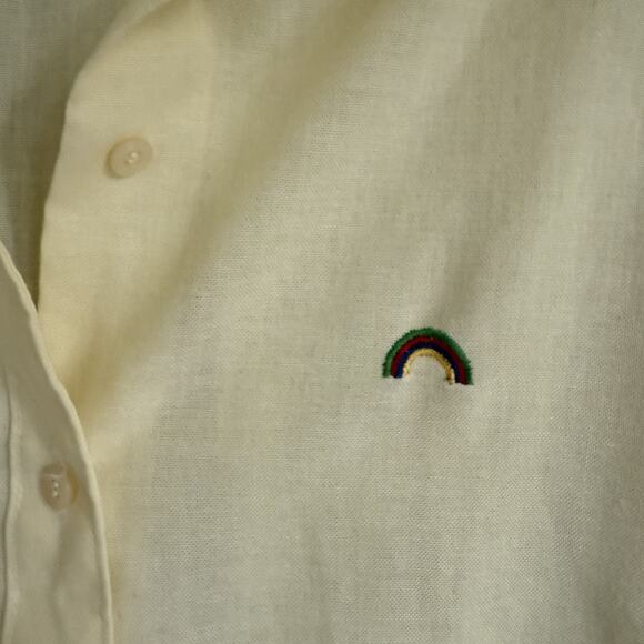 Vintage Square One Button-Up Shirt Butter Yellow Rainbow Embroidery Women Sz M/L - Picture 3 of 14